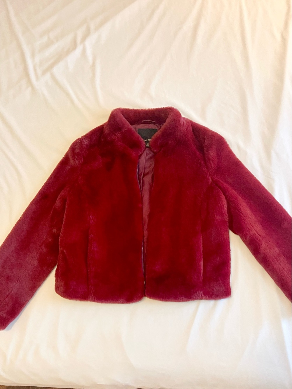 Banana Republic Burgundy Faux Fur Cropped Jacket